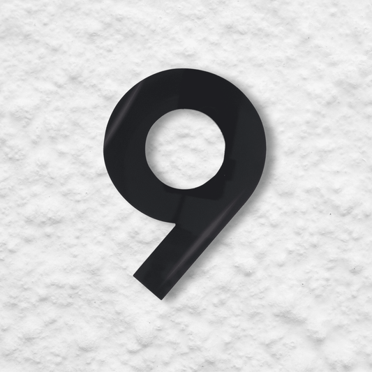 Floating Number 9 - Black Gloss (150mm high) - housenumbers.ie