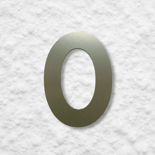 Floating Number 0 - Brushed Gold (150mm high) - housenumbers.ie