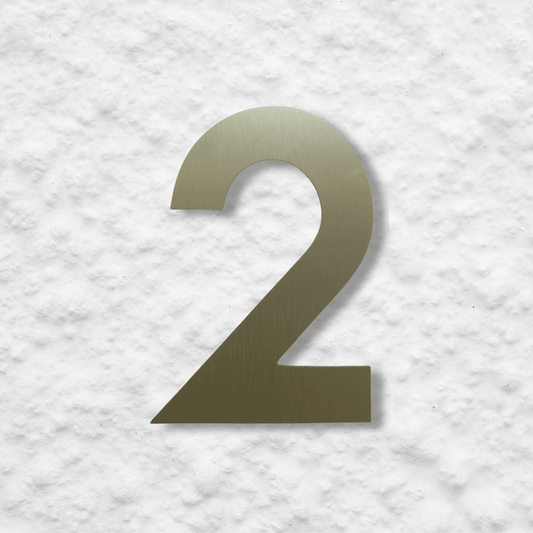 Floating Number 2 - Brushed Gold (150mm high) - housenumbers.ie