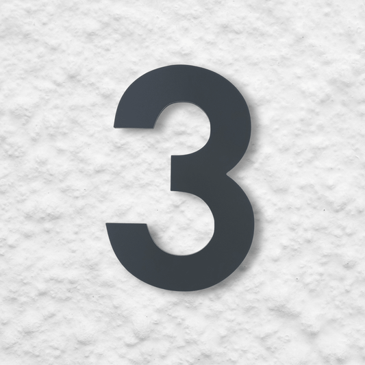Floating Number 3 - Dark Matt Grey (150mm high) - housenumbers.ie
