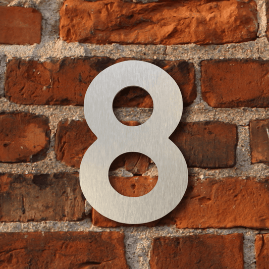 Floating Number 8 - Brushed Silver (150mm high) - housenumbers.ie