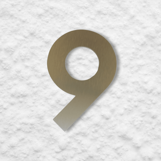 Floating Number 9 - Brushed Gold (150mm high) - housenumbers.ie