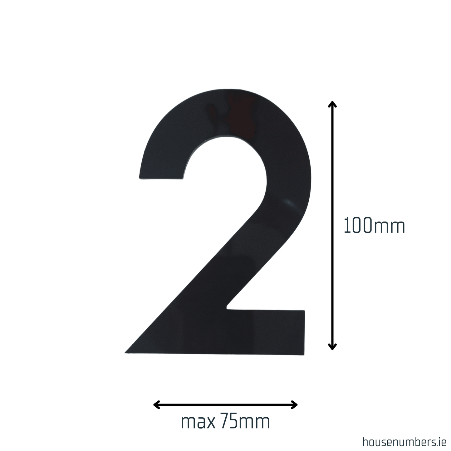Stick On Number 2 - Black Gloss (100mm high) - housenumbers.ie