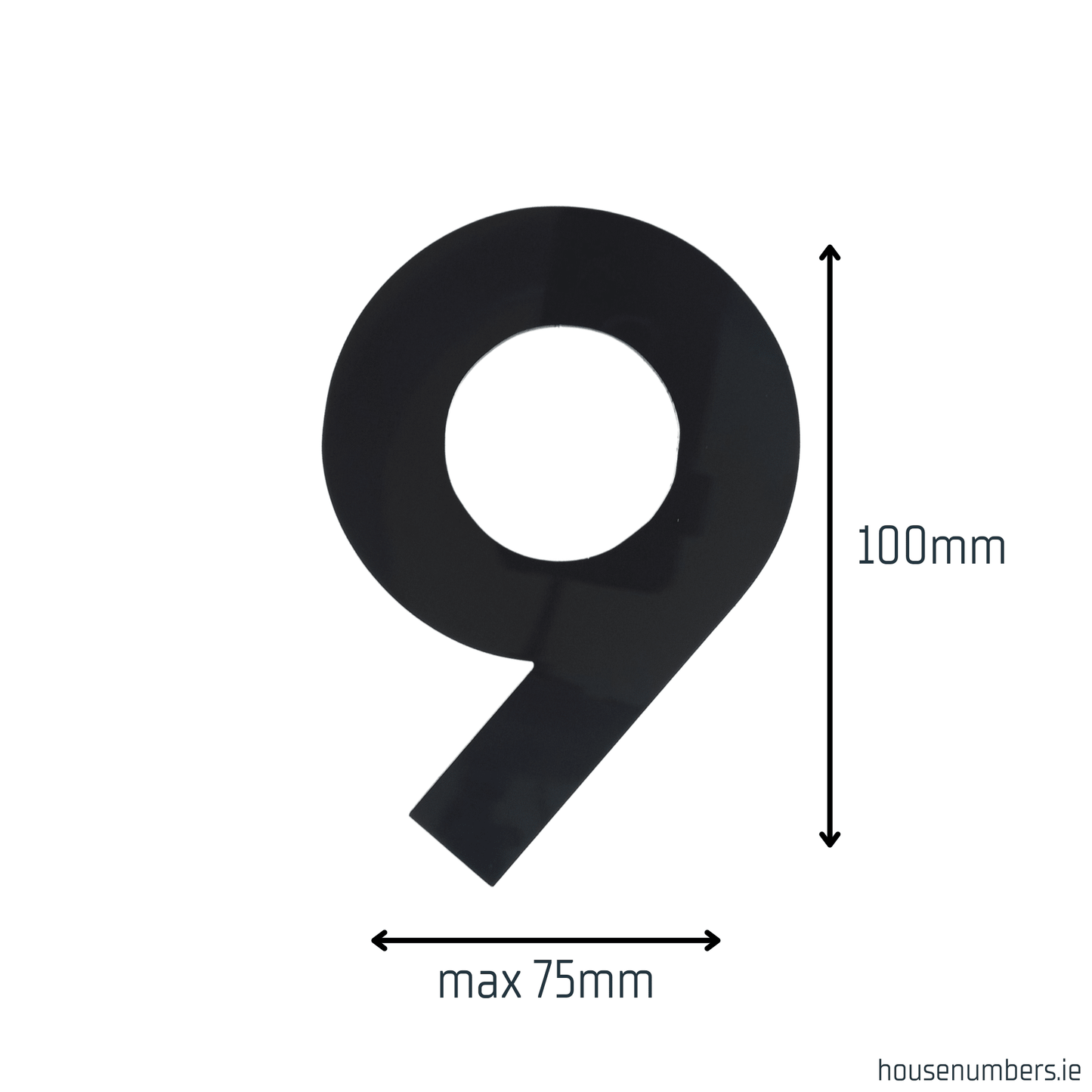 Stick On Number 9 - Black Gloss (100mm high) - housenumbers.ie