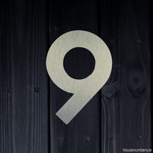 Stick On Number 9 - Brushed Silver (100mm high) - housenumbers.ie