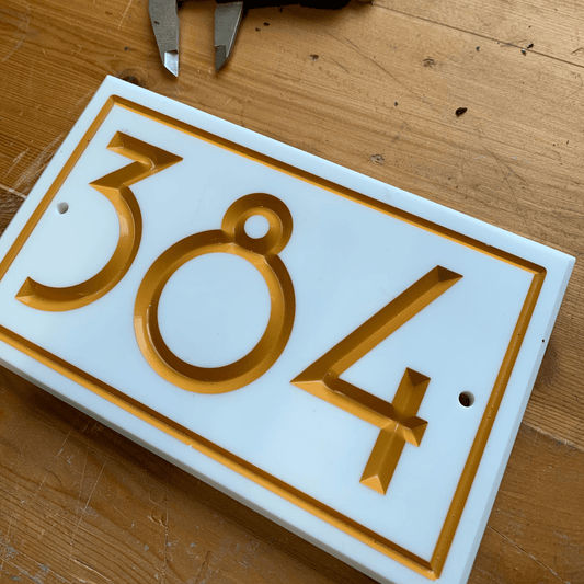 White Rectangle Corian Sign (200x120mm) with Straight Edge - housenumbers.ie