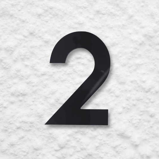 Floating Number 2 - Black Gloss (150mm high) - housenumbers.ie