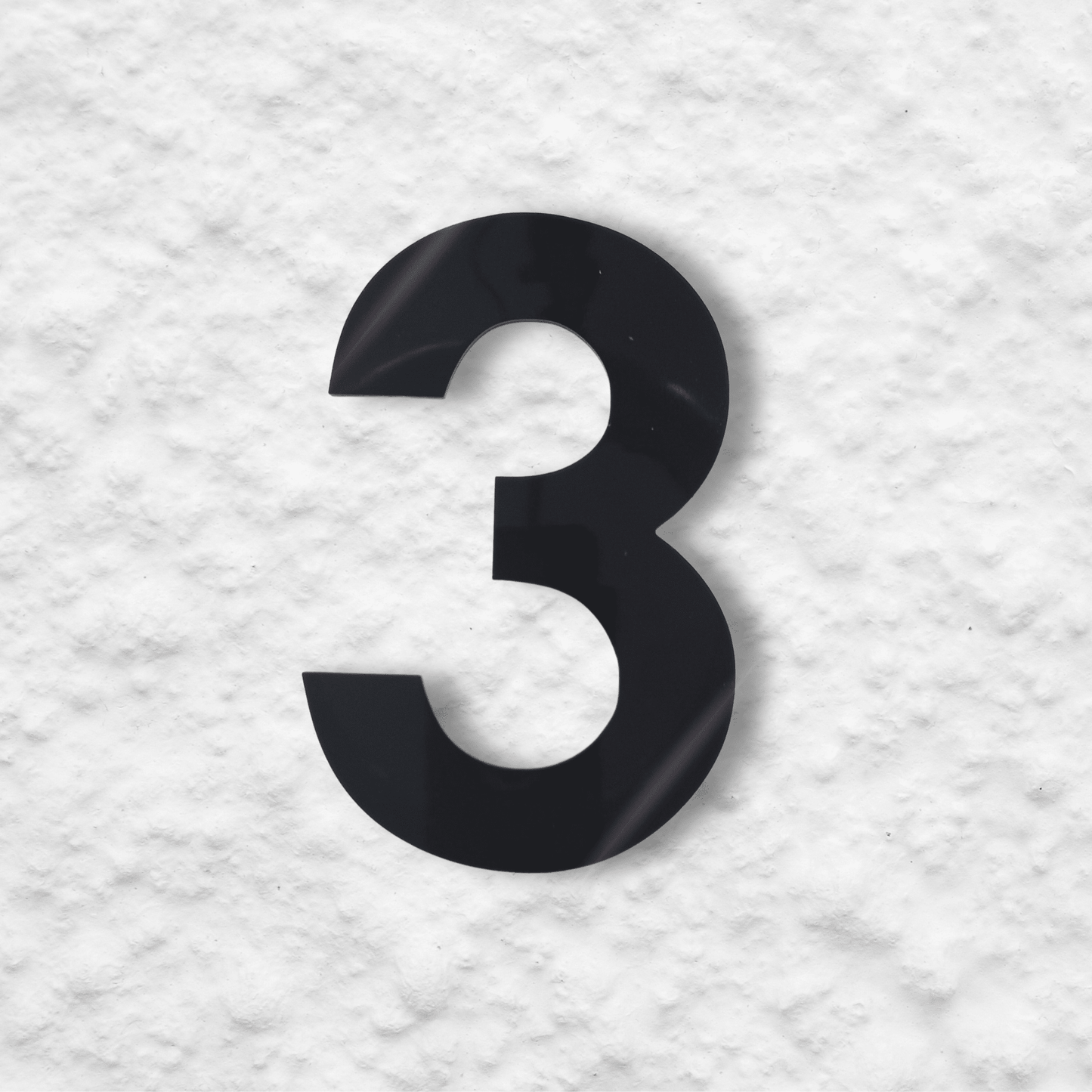 Floating Number 3 - Black Gloss (150mm high) - housenumbers.ie