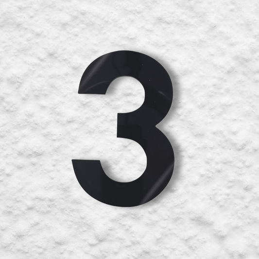 Floating Number 3 - Black Gloss (150mm high) - housenumbers.ie