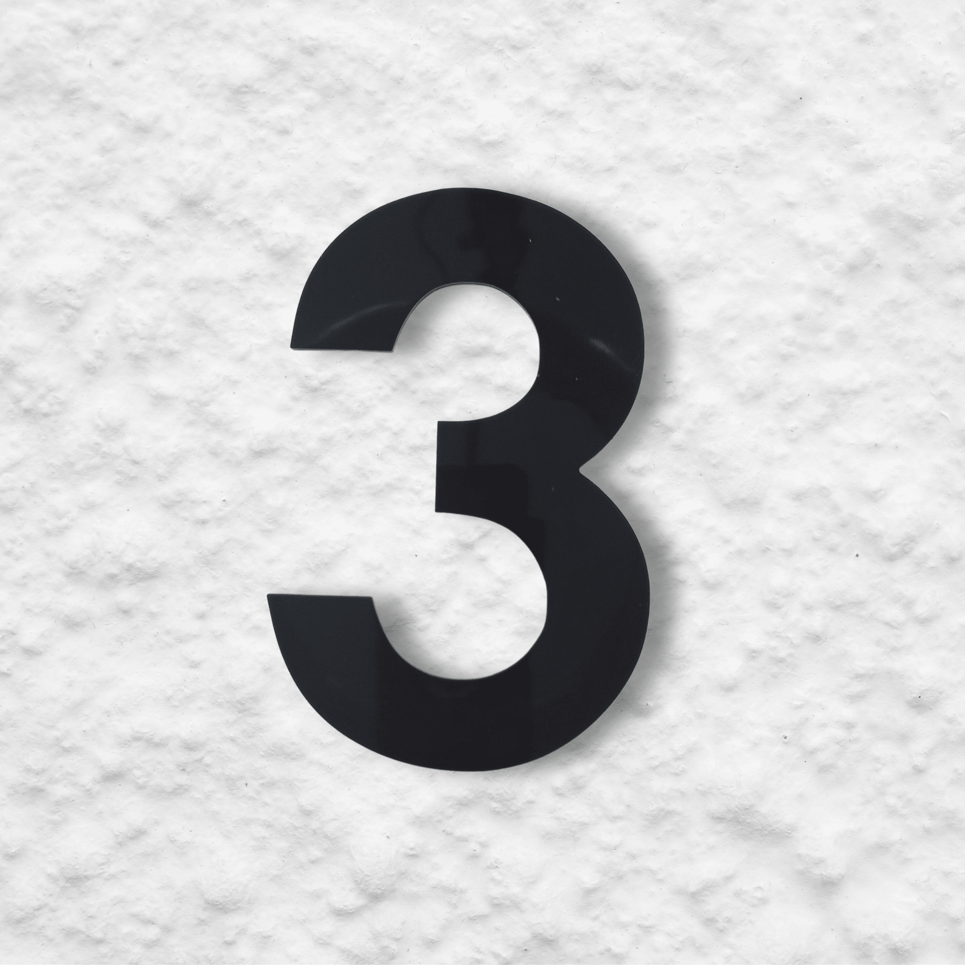 Floating Number 3 - Black Matt (150mm high) - housenumbers.ie