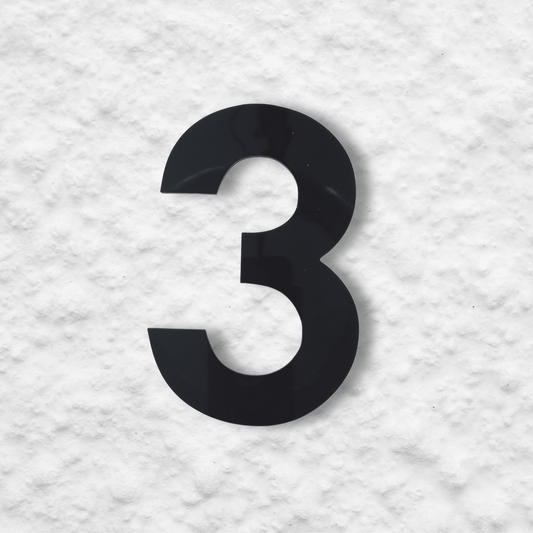 Floating Number 3 - Black Matt (150mm high) - housenumbers.ie
