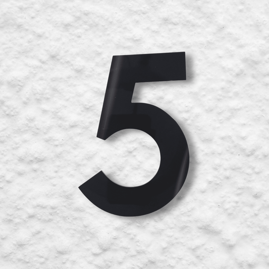 Floating Number 5 - Black Gloss (150mm high) - housenumbers.ie
