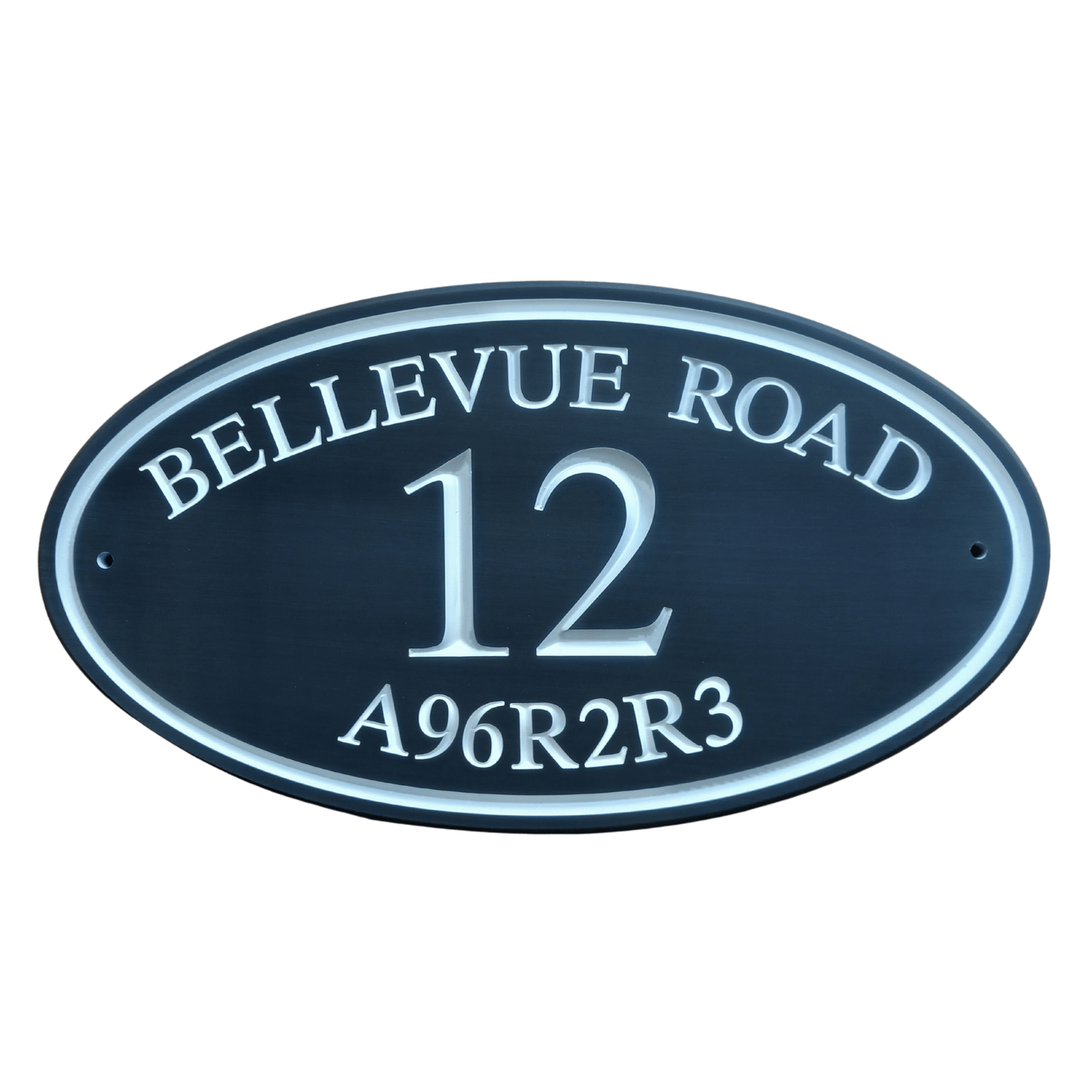 Grey Oval Corian Sign (315x170mm) - housenumbers.ie
