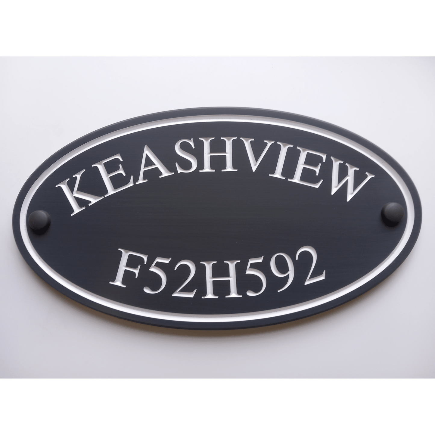 Grey Oval Corian Sign (315x170mm) - housenumbers.ie