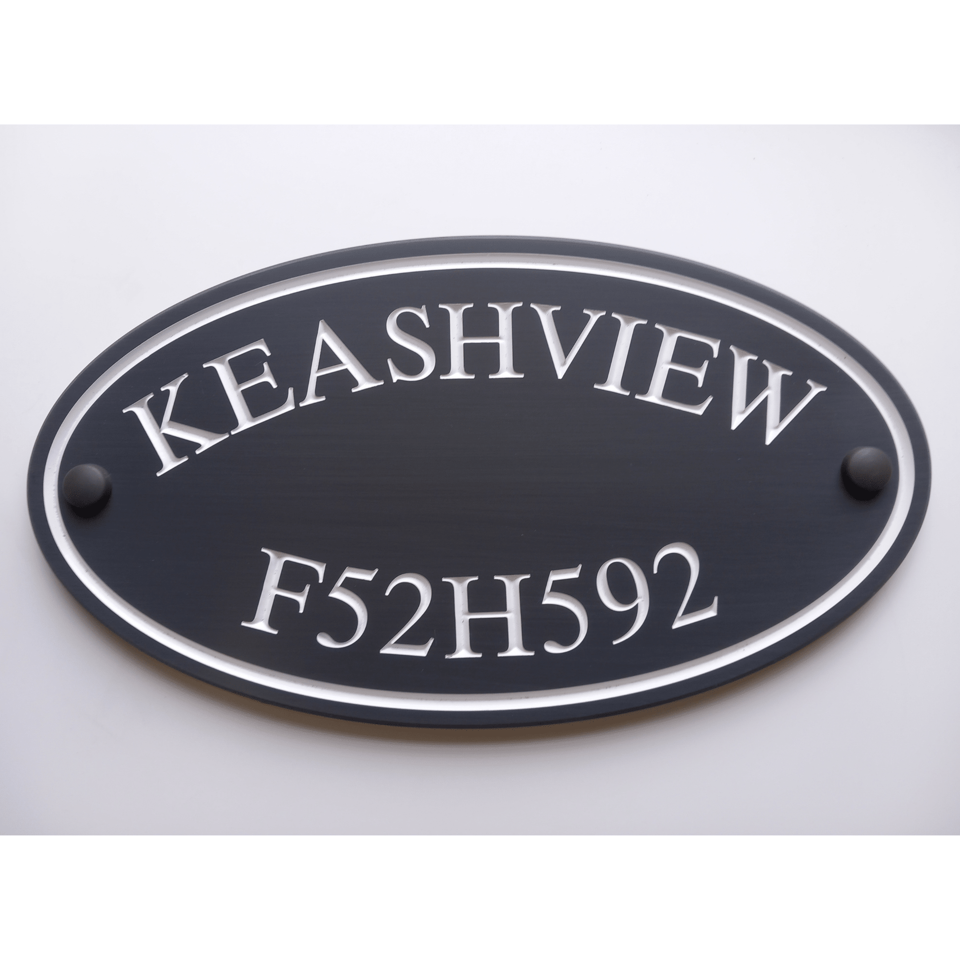 Grey Oval Corian Sign (315x170mm) - housenumbers.ie