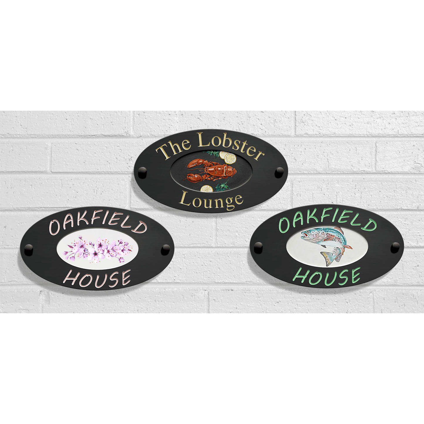Grey Small Oval Corian Sign (320x175mm) with Art - housenumbers.ie