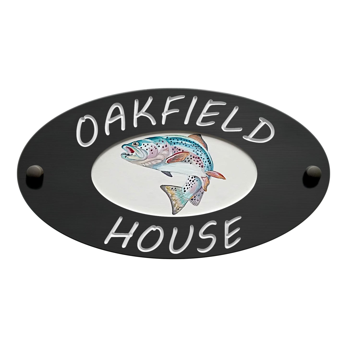 Grey Small Oval Corian Sign (320x175mm) with Art - housenumbers.ie