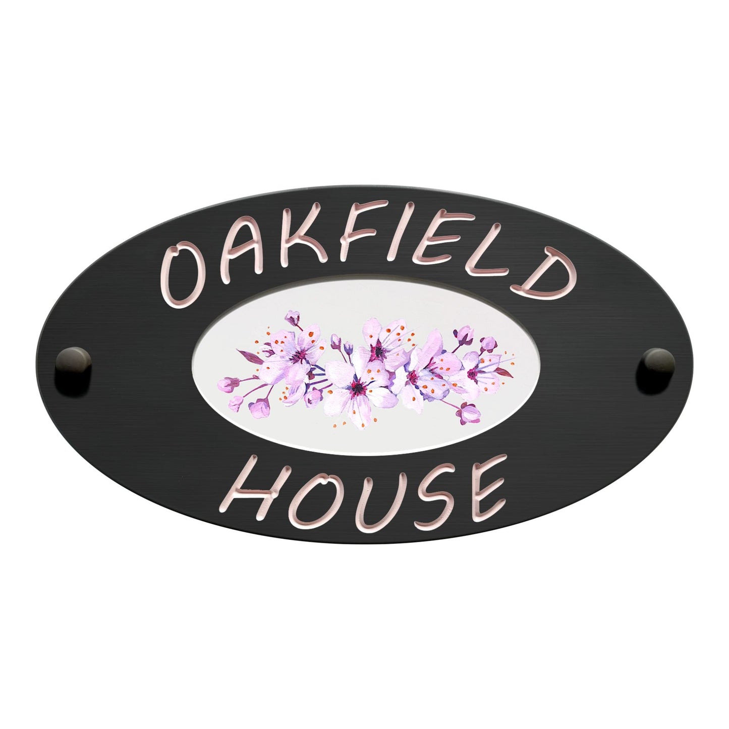 Grey Small Oval Corian Sign (320x175mm) with Art - housenumbers.ie