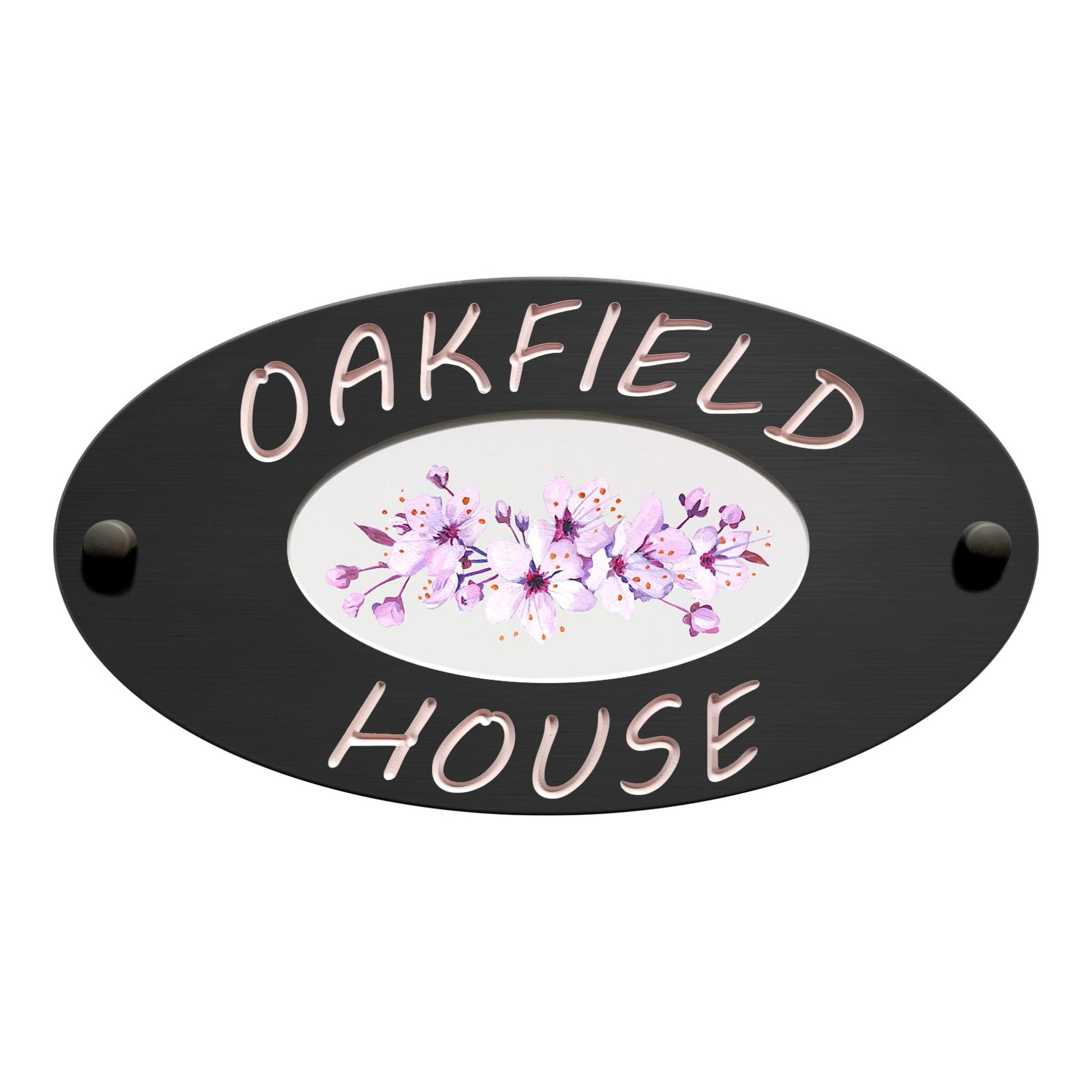 Grey Small Oval Corian Sign (320x175mm) with Art - housenumbers.ie