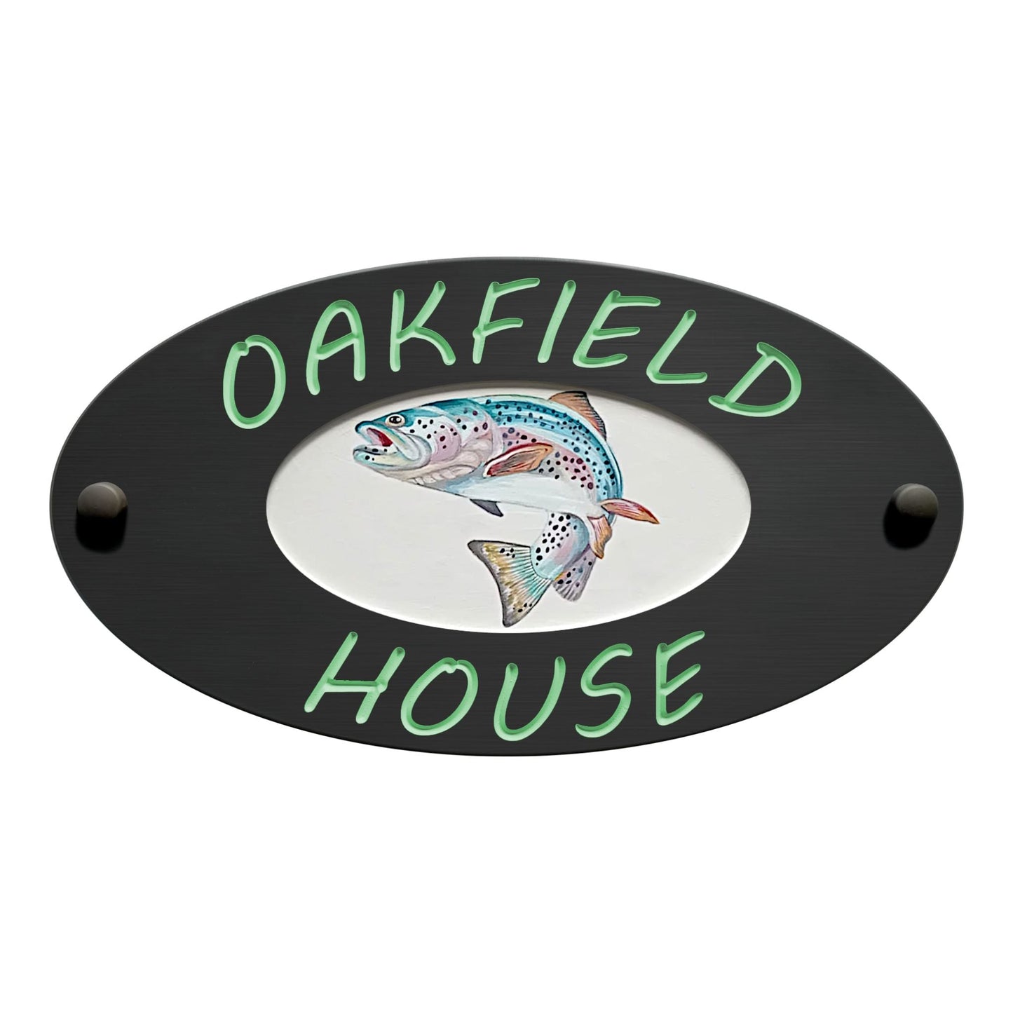 Grey Small Oval Corian Sign (320x175mm) with Art - housenumbers.ie