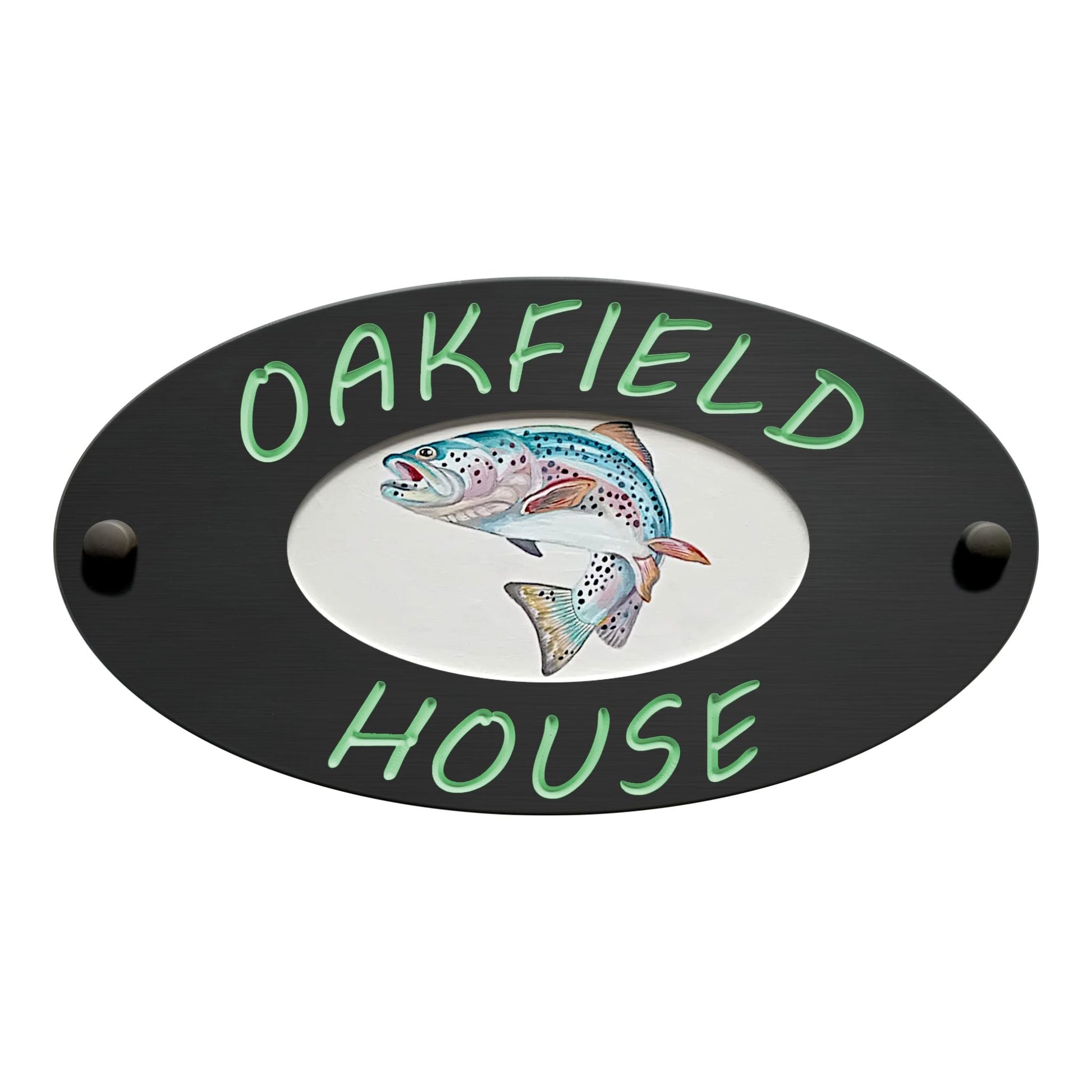 Grey Small Oval Corian Sign (320x175mm) with Art - housenumbers.ie