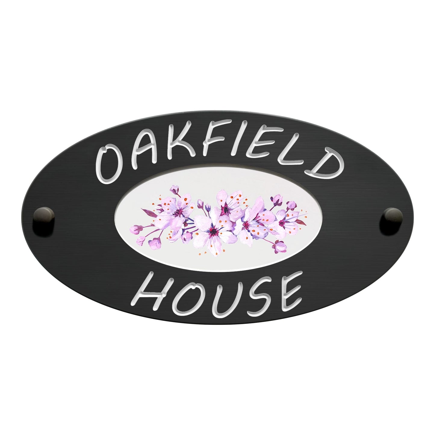 Grey Small Oval Corian Sign (320x175mm) with Art - housenumbers.ie