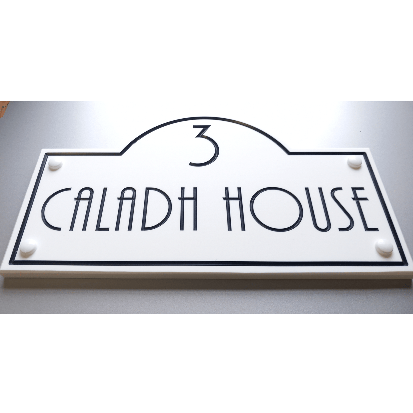 White Corian Dome Sign (325x180mm) - housenumbers.ie