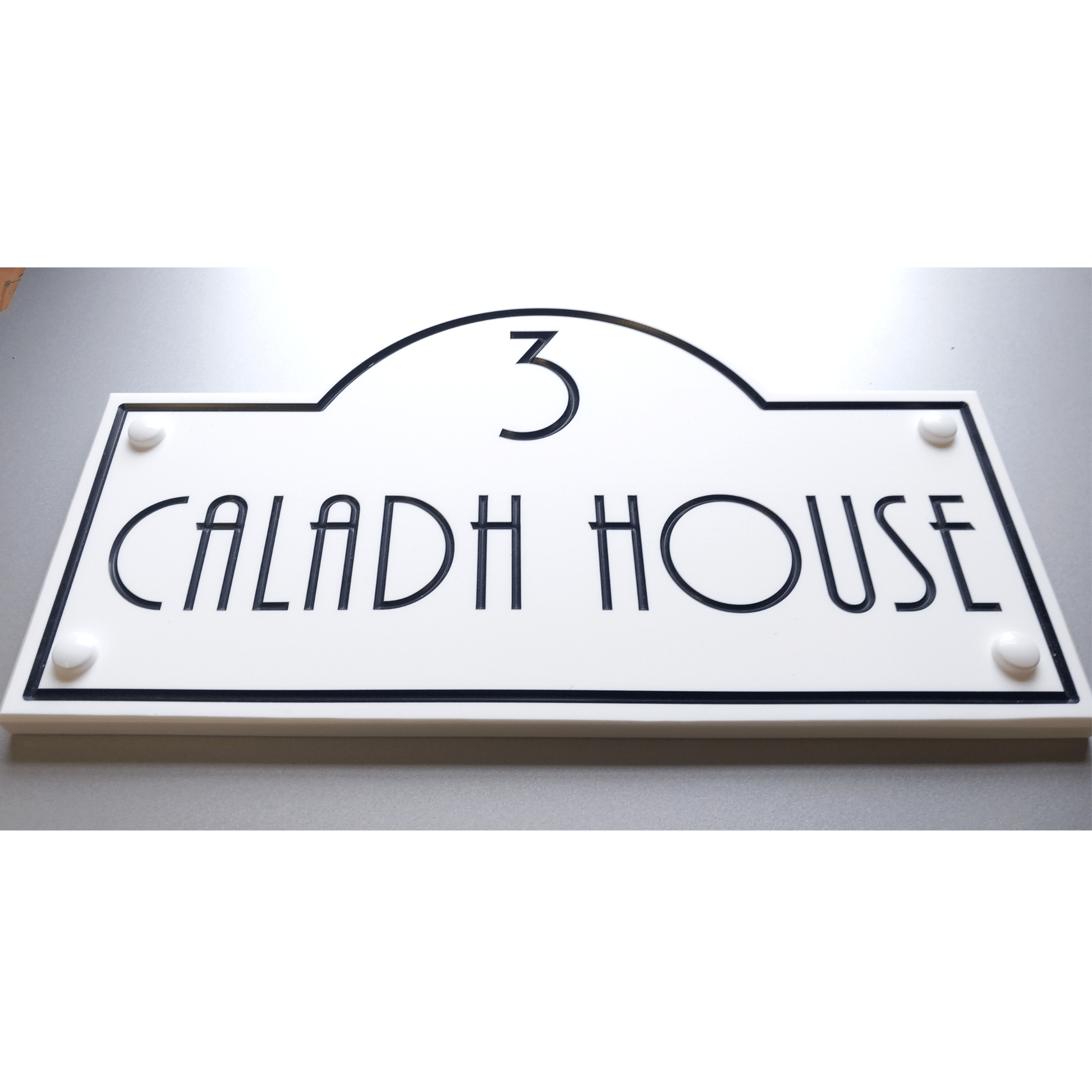 White Corian Dome Sign (325x180mm) - housenumbers.ie