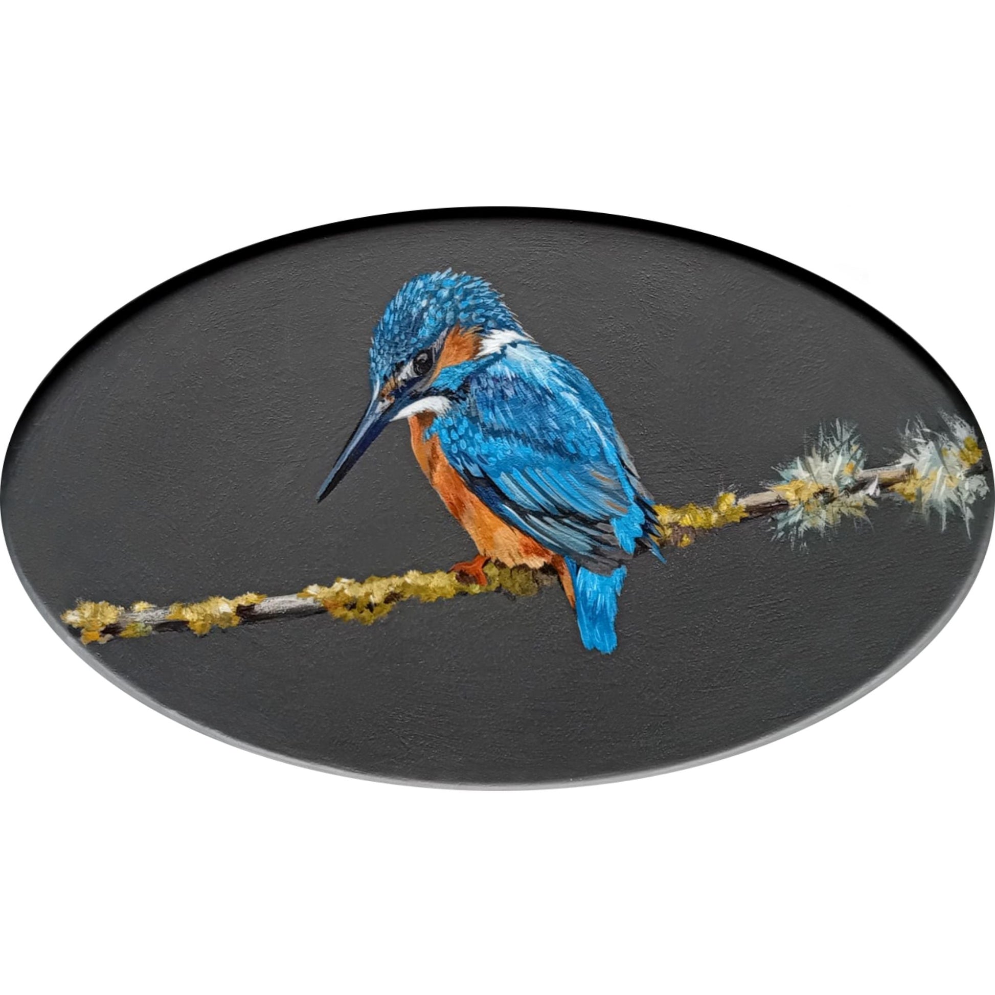 White Large Oval Corian Sign (325x225mm) with Kingfisher Art - housenumbers.ie