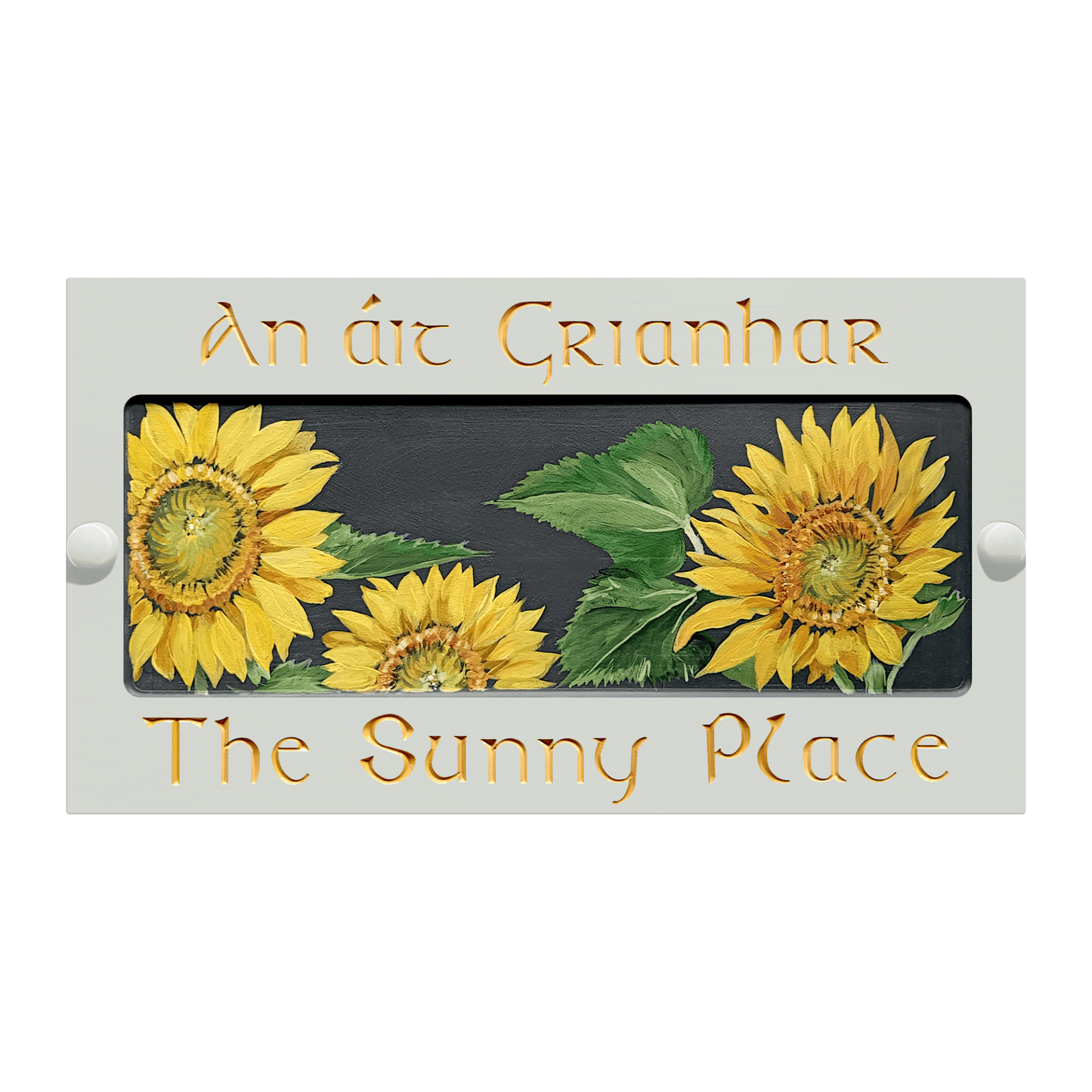 White Large Rectangle Corian Sign (325x180mm) with Sunflower Art - housenumbers.ie