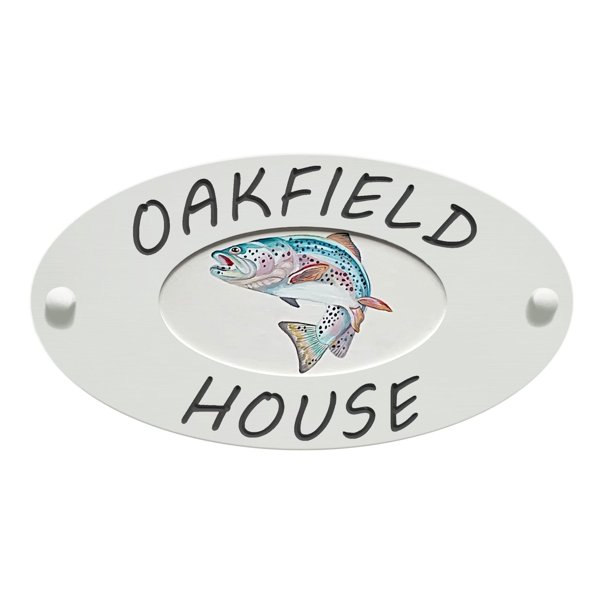 White Small Oval Corian Sign (320x175mm) with Art - housenumbers.ie