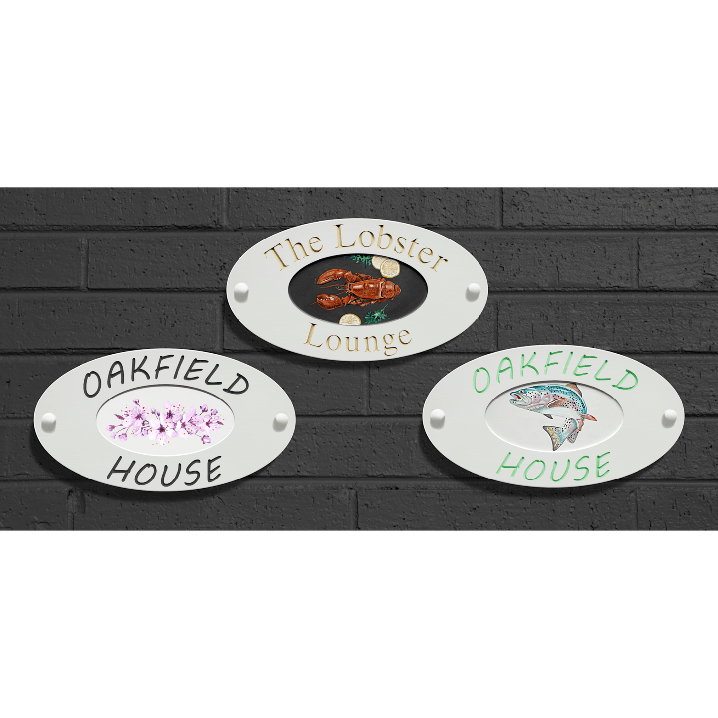 White Small Oval Corian Sign (320x175mm) with Art - housenumbers.ie