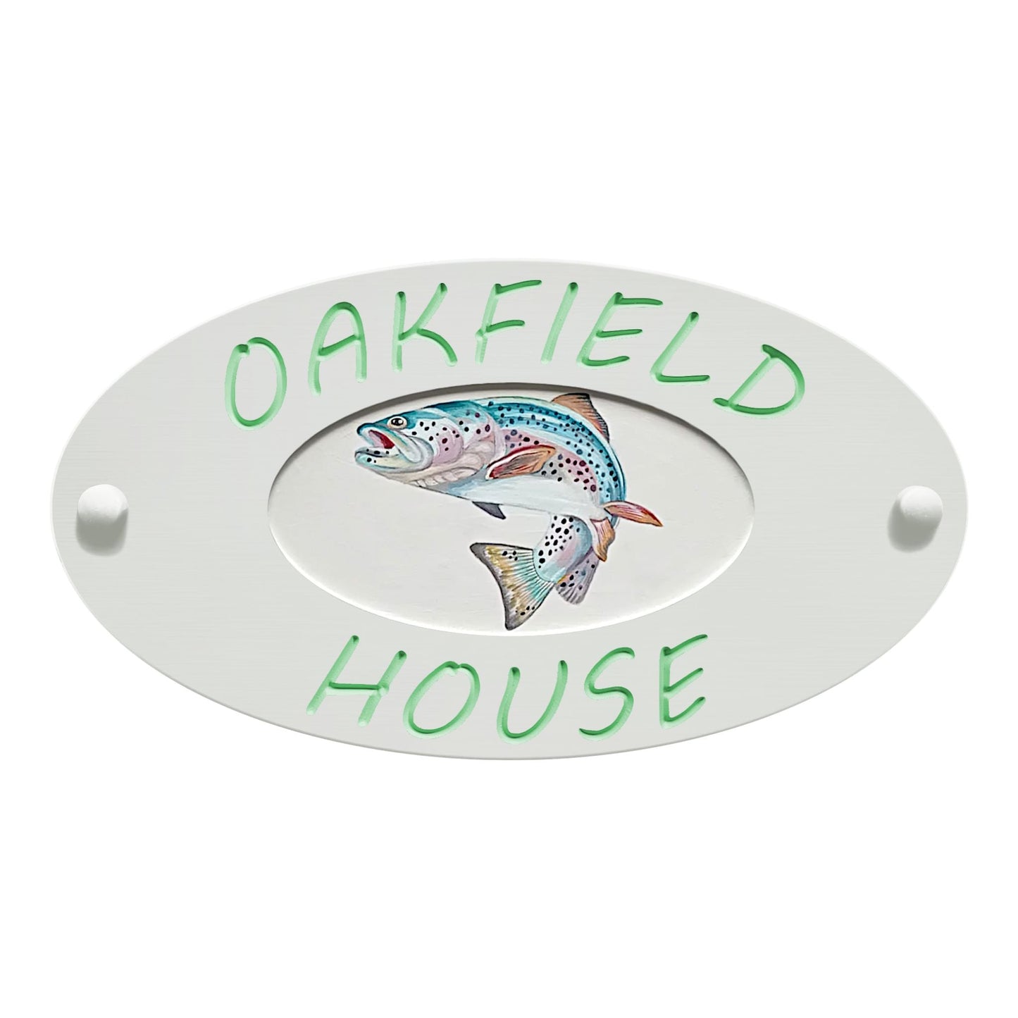 White Small Oval Corian Sign (320x175mm) with Art - housenumbers.ie