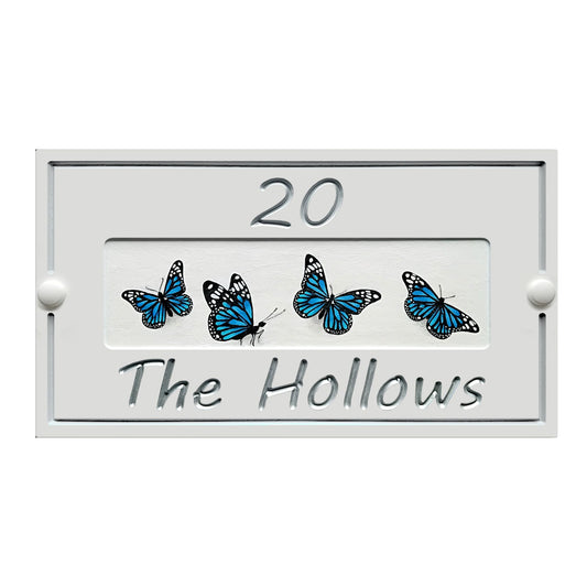 White Small Rectangle Corian Sign (325x180mm) with Art - housenumbers.ie