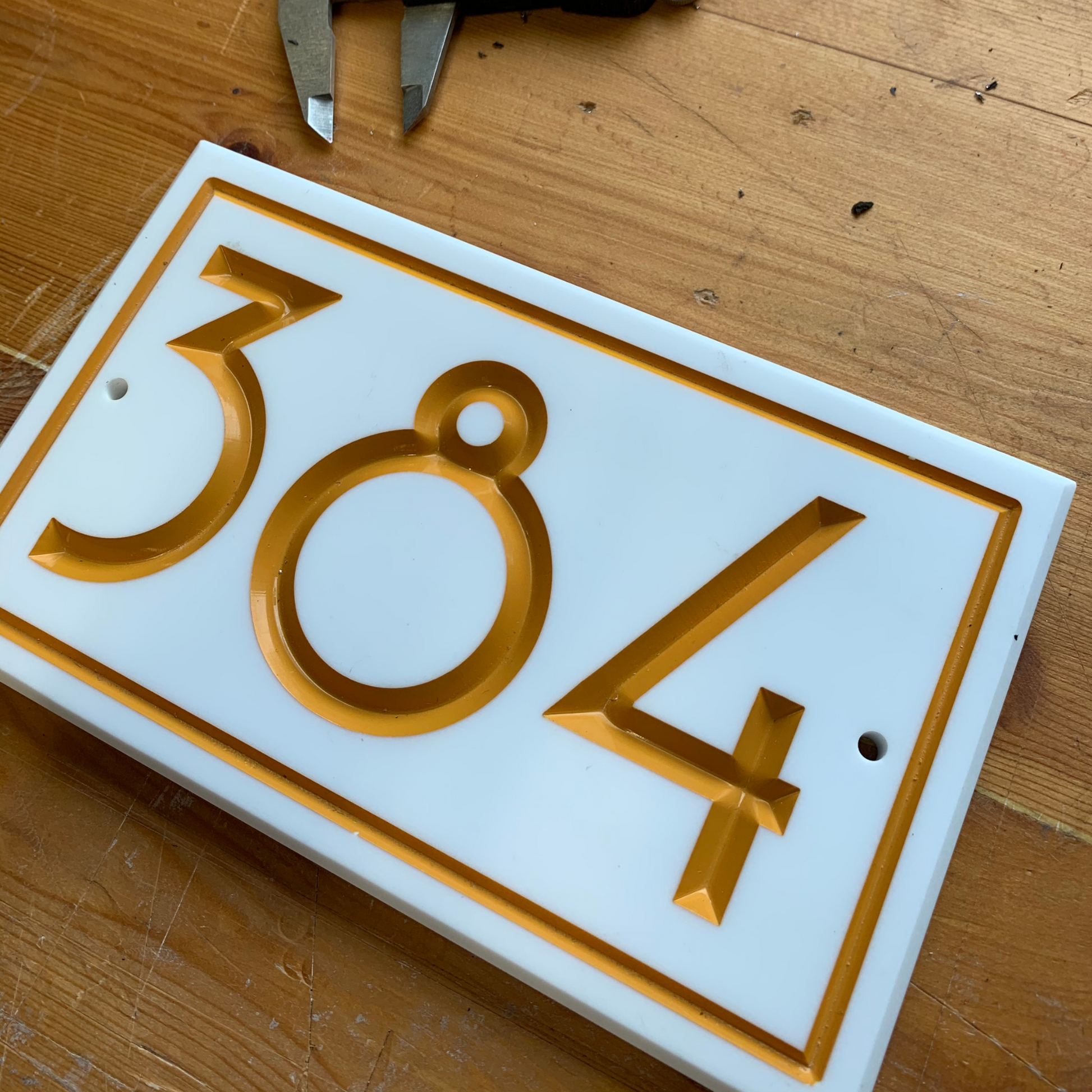 White Corian Sign (200x120mm) with Straight Edge