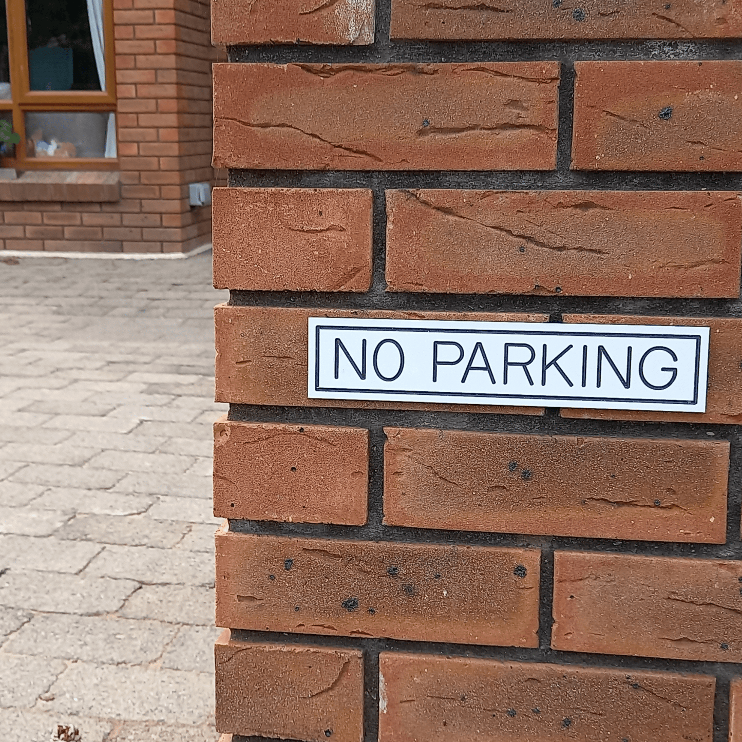 Aluminium "No Parking" Sign - Stick On- White Gloss - housenumbers.ie