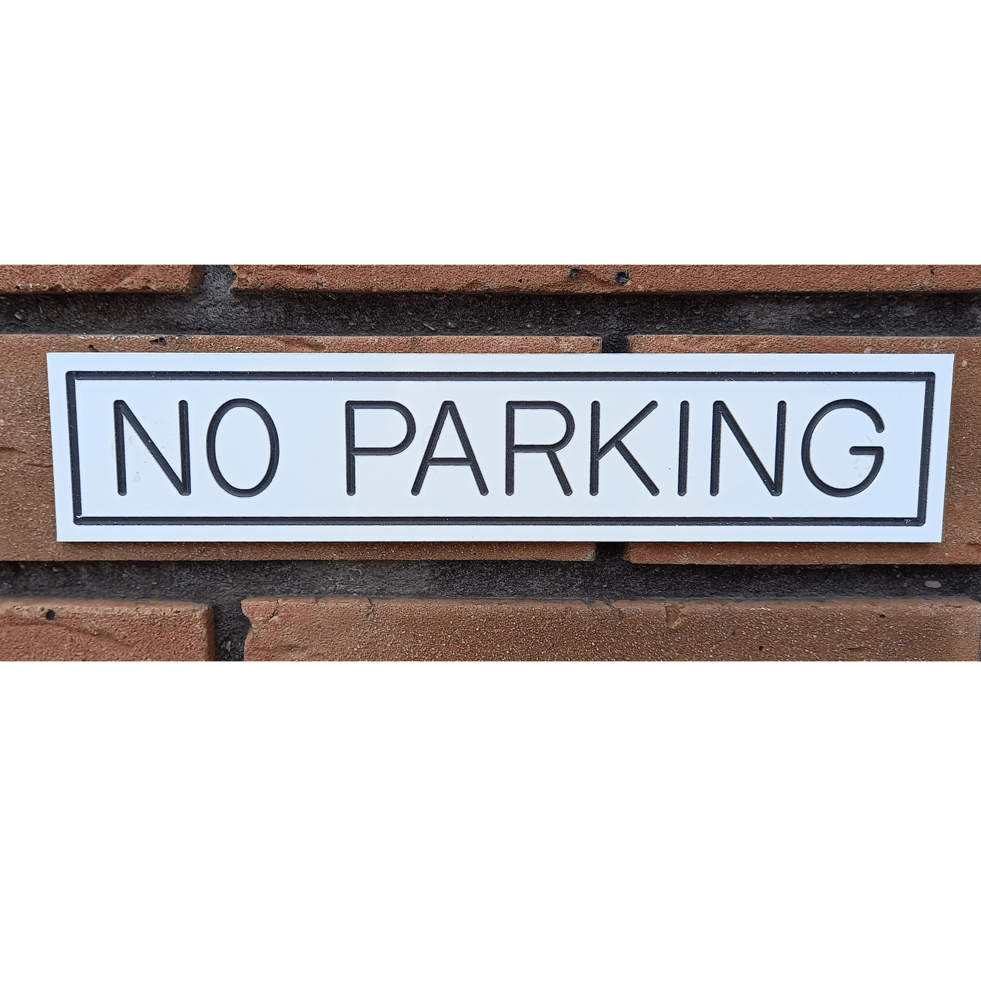 Aluminium "No Parking" Sign - Stick On- White Gloss - housenumbers.ie