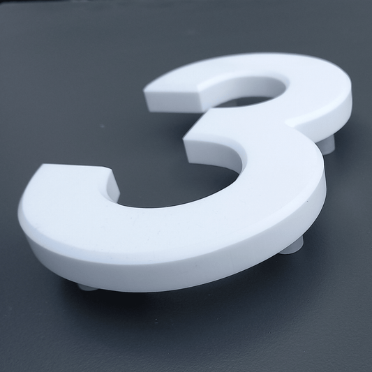 Corian Floating Numbers - White and Grey (150mm high) - housenumbers.ie