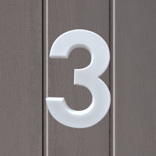 Corian Stick On Numbers - White and Grey (150mm high) - housenumbers.ie