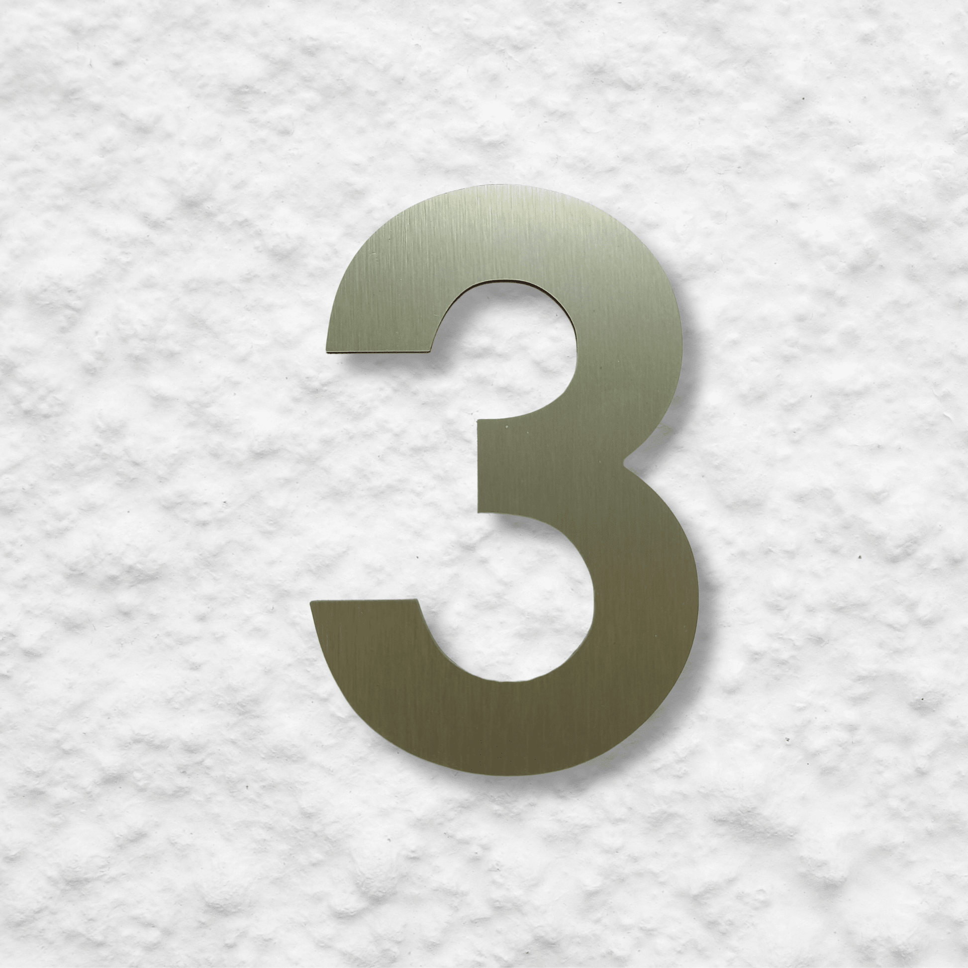 Floating Number 3 - Brushed Gold (150mm high) - housenumbers.ie
