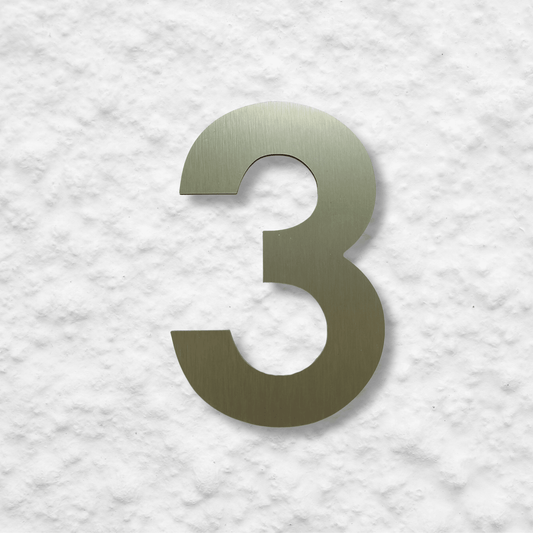 Floating Number 3 - Brushed Gold (150mm high) - housenumbers.ie