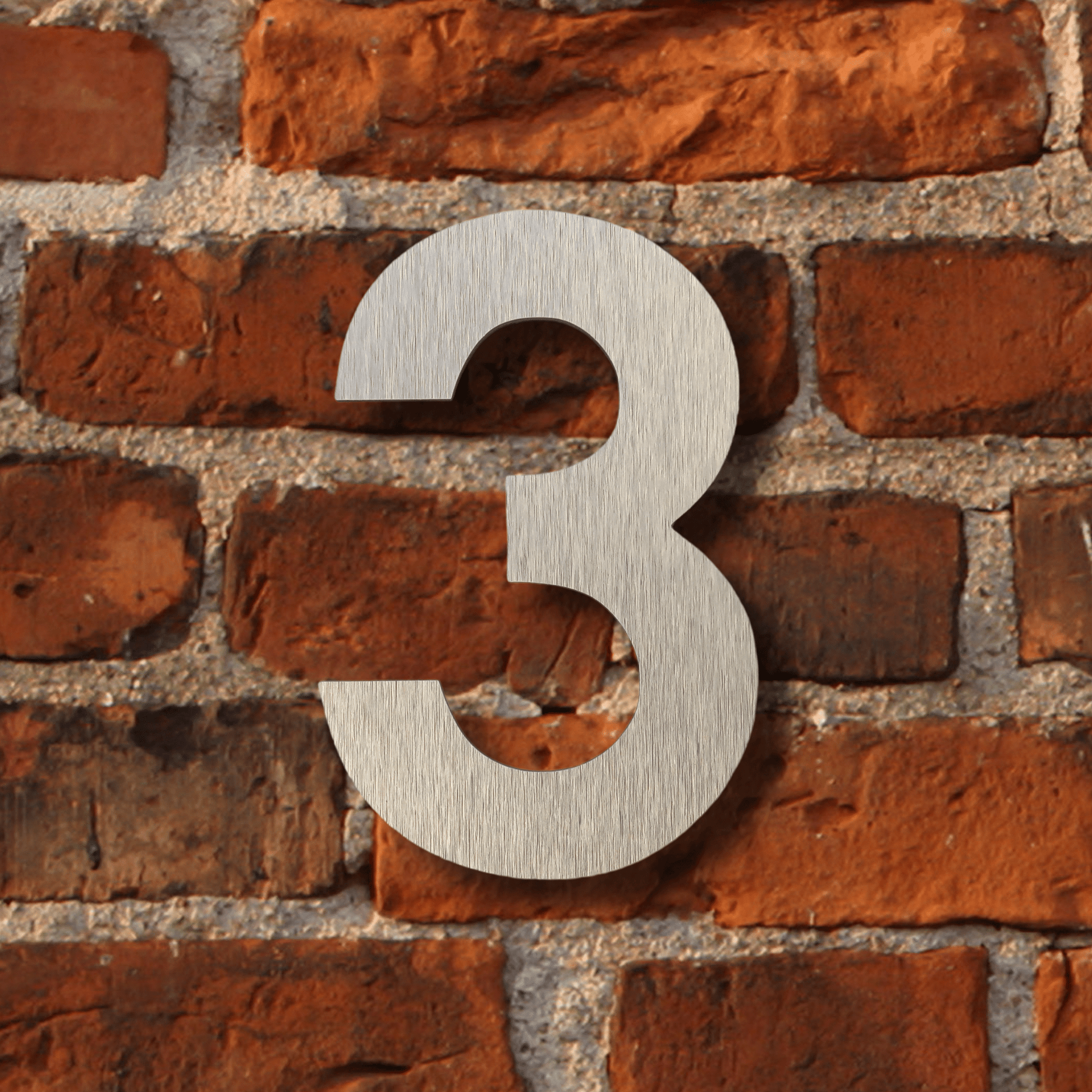 Floating Number 3 - Brushed Silver (150mm high) - housenumbers.ie