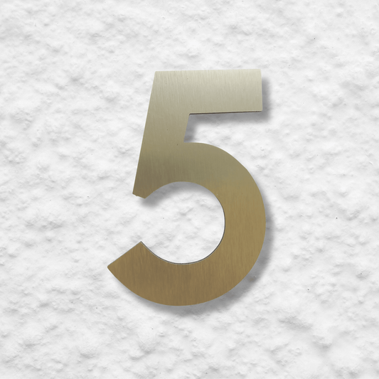 Floating Number 5 - Brushed Gold (150mm high) - housenumbers.ie