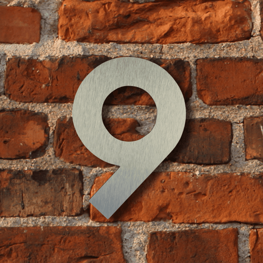 Floating Number 9 - Brushed Silver (150mm high) - housenumbers.ie