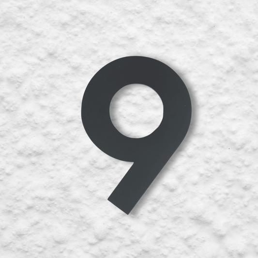 Floating Number 9 - Dark Matt Grey (150mm high) - housenumbers.ie