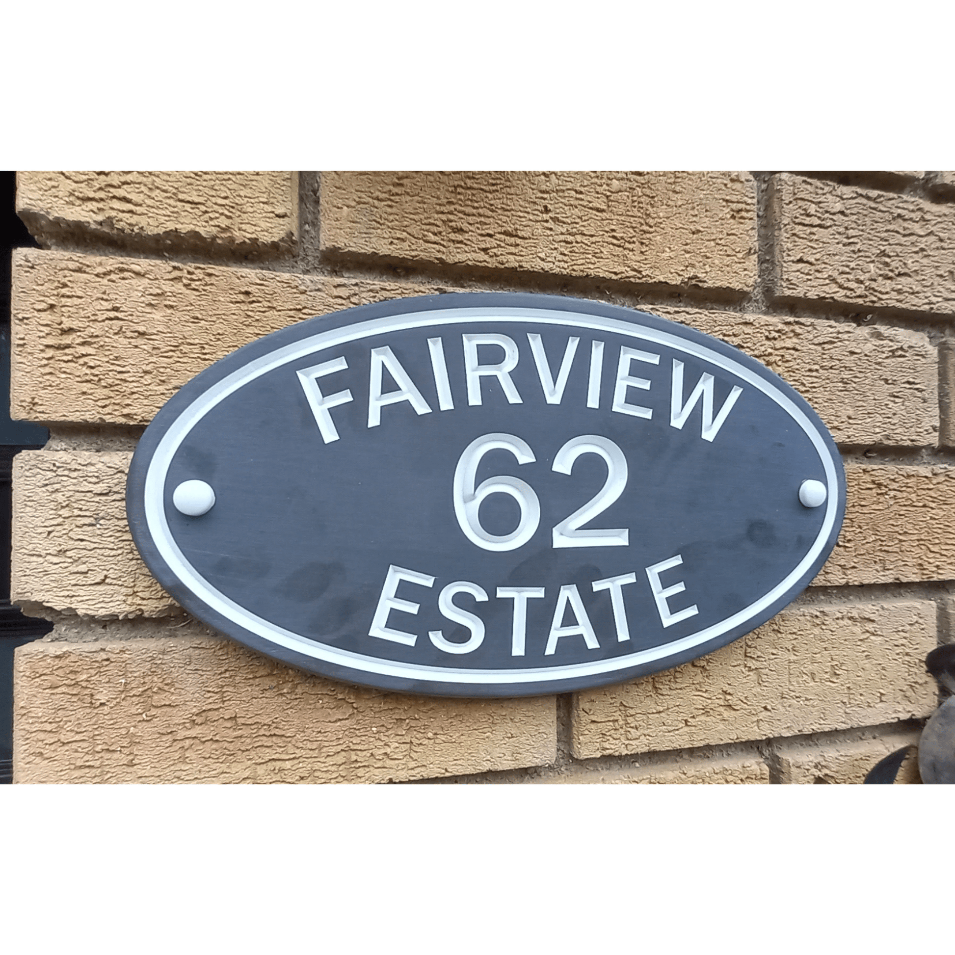 Grey Oval Corian Sign (315x170mm) - housenumbers.ie