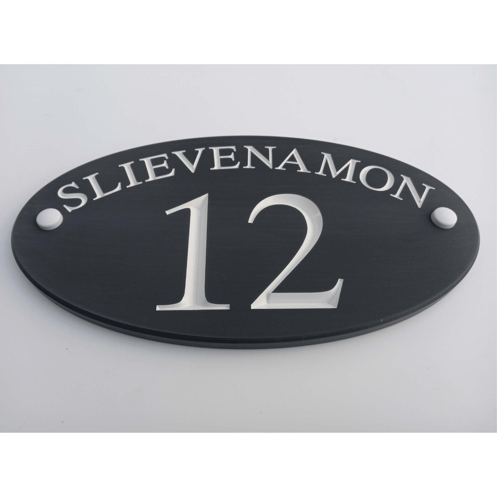 Grey Oval Corian Sign (315x170mm) - housenumbers.ie