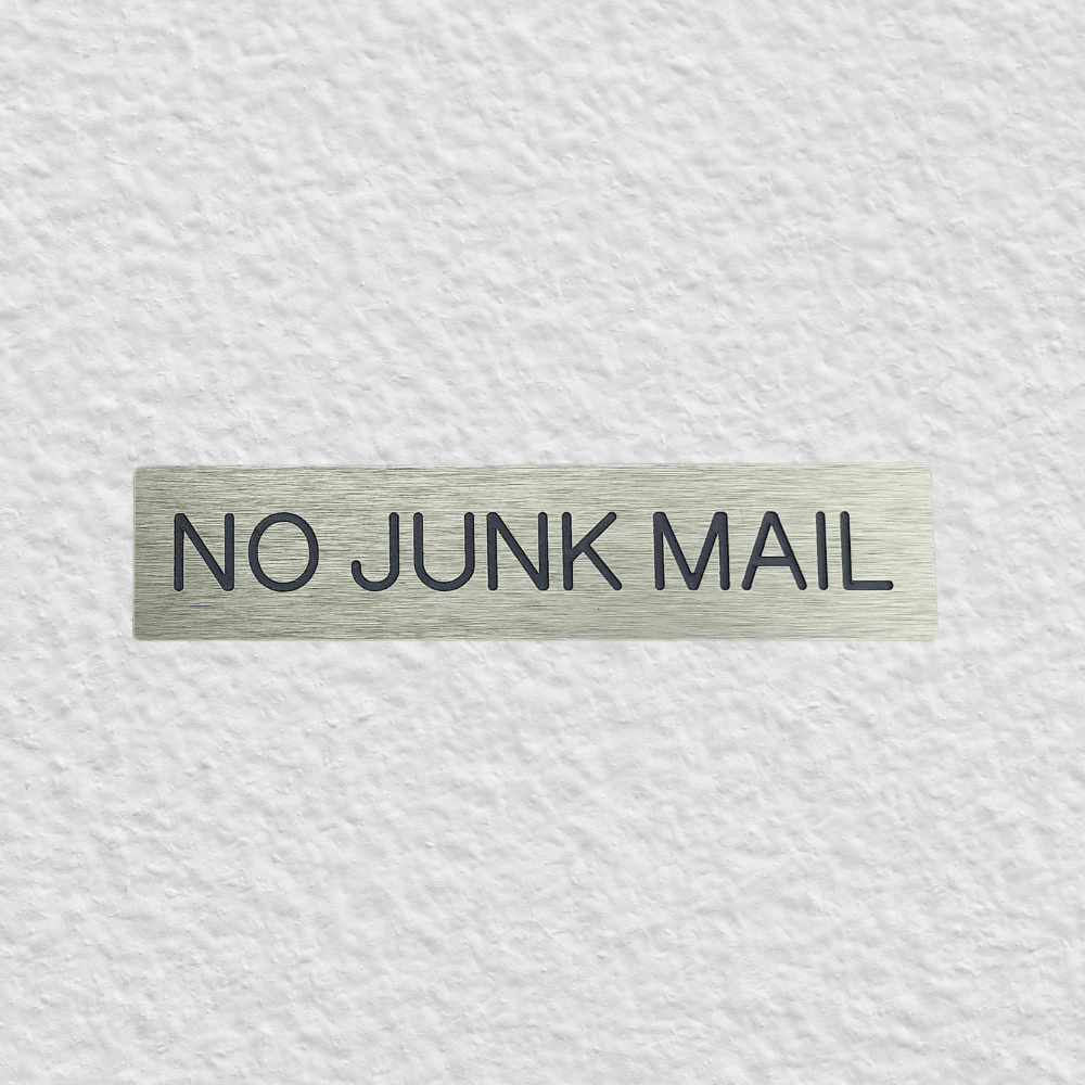 No Junk Mail - Brushed Gold Stick On Sign - housenumbers.ie