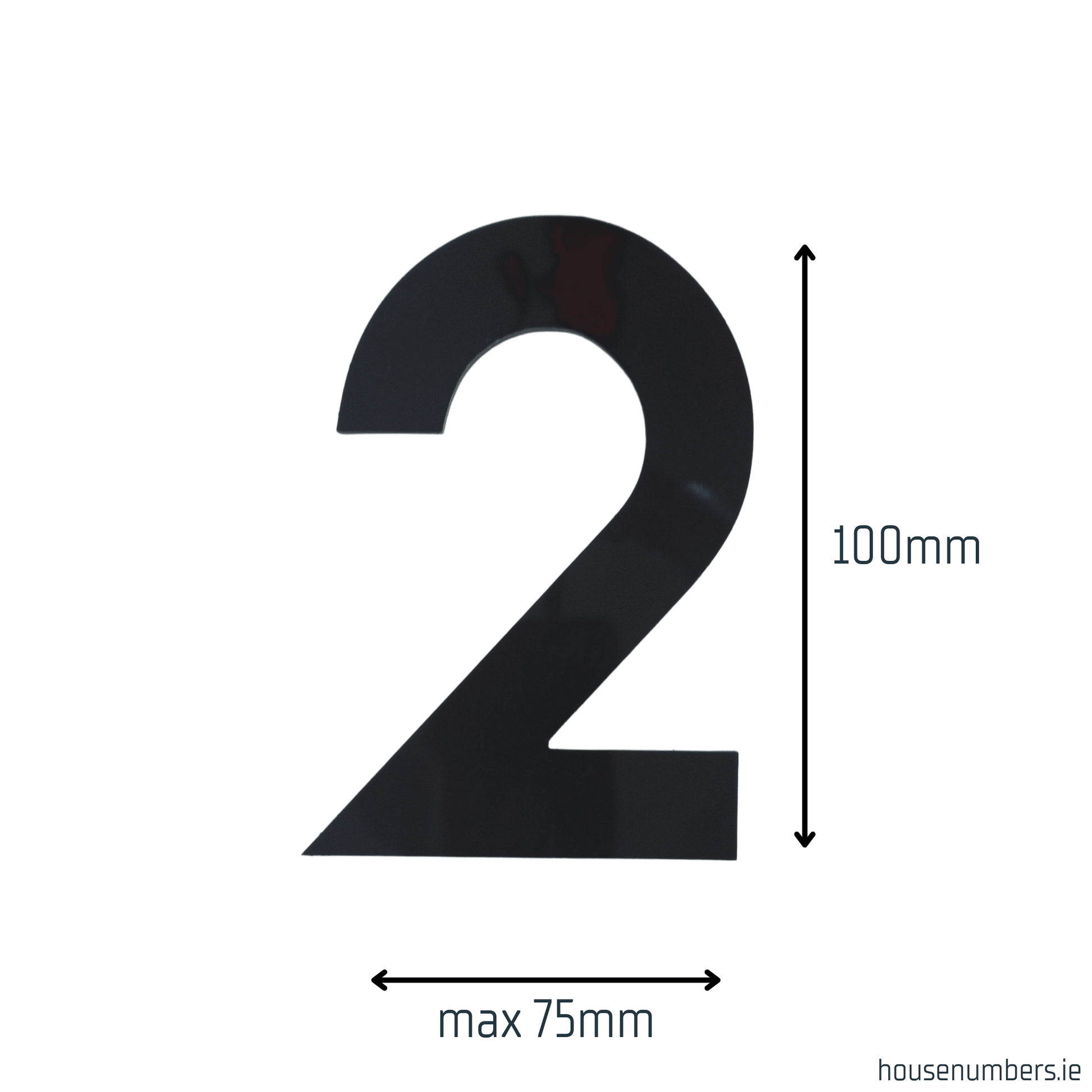 Stick On Number 2 - Black Gloss (100mm high) - housenumbers.ie