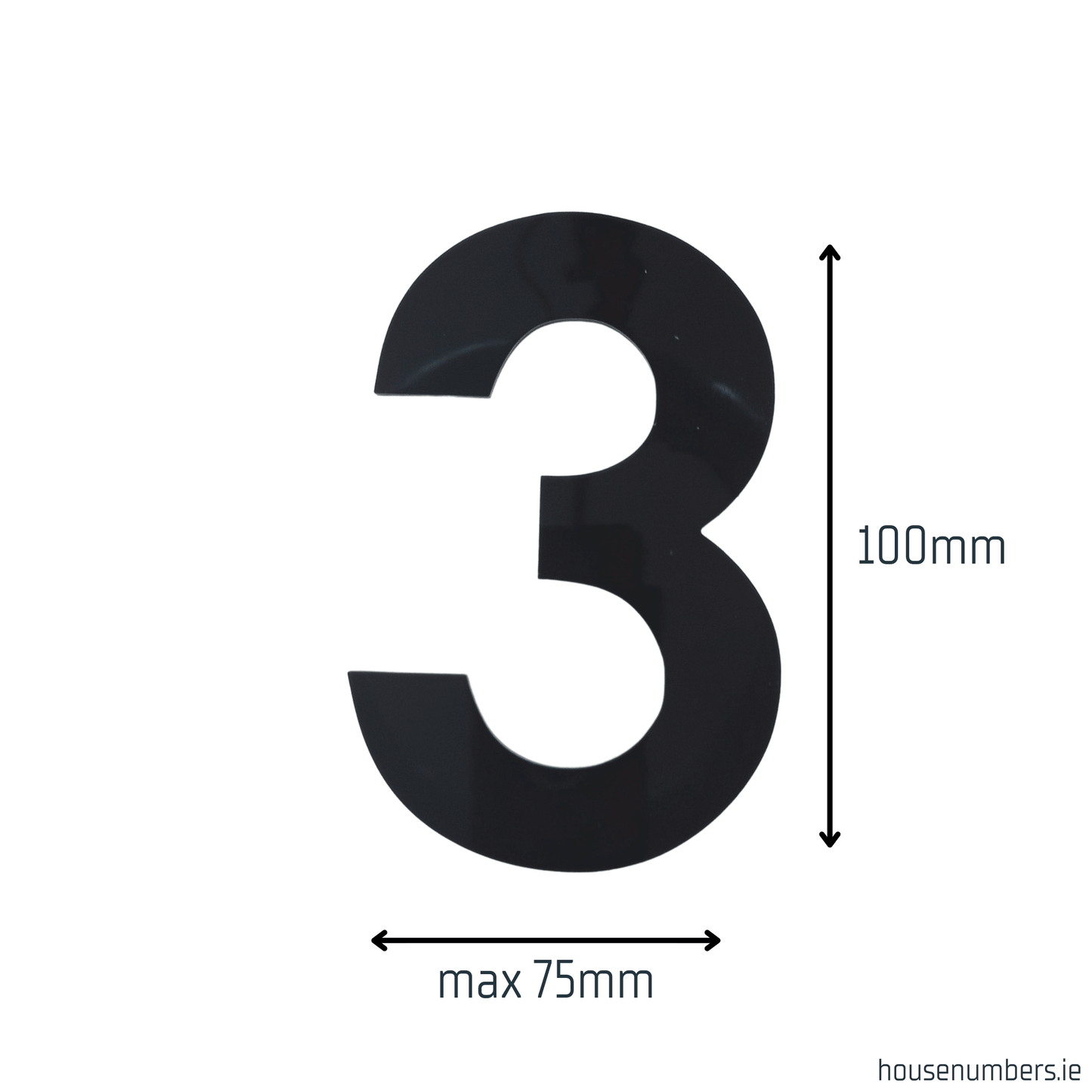 Stick On Number 3 - Black Gloss (100mm high) - housenumbers.ie